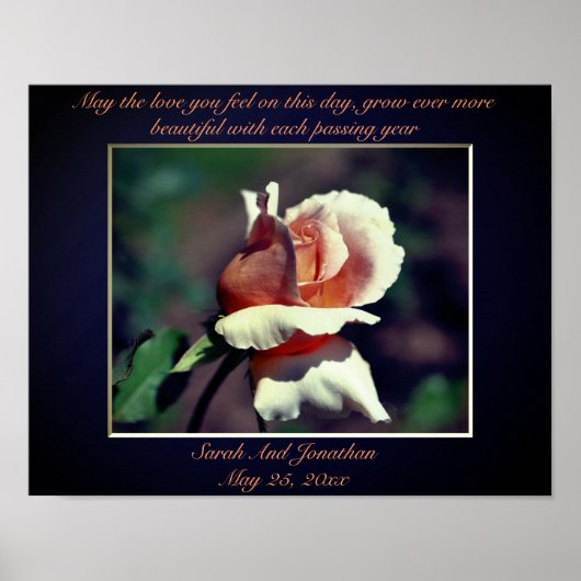 Peach Rosebud gepersonaliseerde bruiloft cadeau Poster (Voorkant)