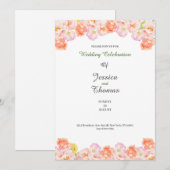 Peach roses botanical classy wedding invitation kaart (Voorkant / Achterkant)