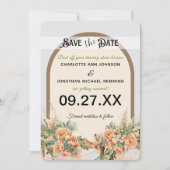Peach Roses & Driftwood Save the Date Kaart (Voorkant)