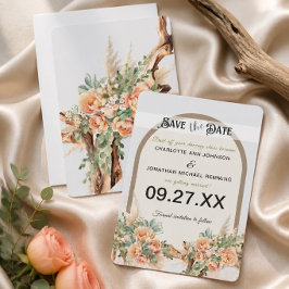 Peach Roses & Driftwood Save the Date Kaart