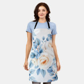 Peach Roses Dusty Blue Eucalyptus Pattern Schort (Gedragen)