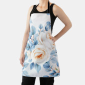 Peach Roses Dusty Blue Eucalyptus Pattern Schort (Insitu)