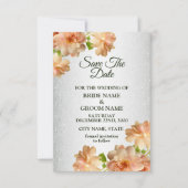 Peach Roses Floral Silver Glitter Elegant Wedding Save The Date (Voorkant)