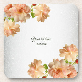 Peach Roses Floral Silver Glitter Wedding Party Bier Onderzetter