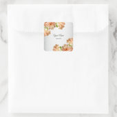 Peach Roses Floral Silver Glitter Wedding Party Vierkante Sticker (Tas)