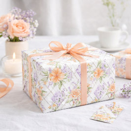 Peach Roses Lavender Cottagecore Floral Pattern Cadeaupapier