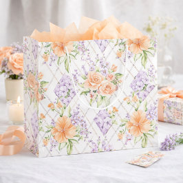 Peach Roses Lavender Cottagecore Floral Pattern Groot Cadeauzakje