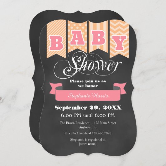 Peach roze alkboard vlag Baby shower nodigt uit Kaart (Voorkant / Achterkant)