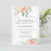 Peach roze and White Elegant Quinceanera Party Kaart (Staand voorkant)