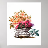 Peach roze bloemen in White Wheel Barrel Greenergy Poster (Voorkant)