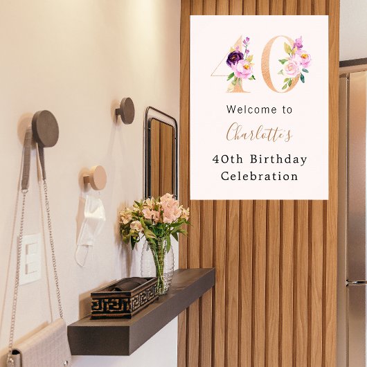 Peach roze bloemstukken nummer 40e verjaardag welk poster