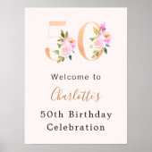 Peach roze bloemstukken nummer 50e verjaardag welk poster (Voorkant)