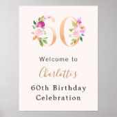 Peach roze bloemstukken nummer 60e verjaardag welk poster (Voorkant)