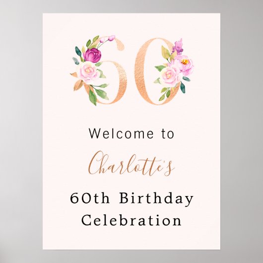 Peach roze bloemstukken nummer 60e verjaardag welk poster (Voorkant)
