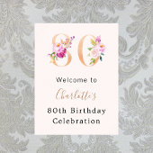 Peach roze bloemstukken nummer 80e verjaardag welk poster