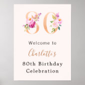 Peach roze bloemstukken nummer 80e verjaardag welk poster (Voorkant)