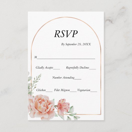 Peach roze Blush Arch Border Wedding RSVP Kaart (Voorkant)