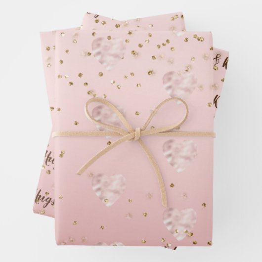 Peach roze Blush Gold Glitz Confetti Sparkle Heart Inpakpapier Vel (In situ)