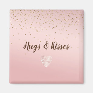 Peach roze Blush Gold Glitz Confetti Sparkle Heart Magneet