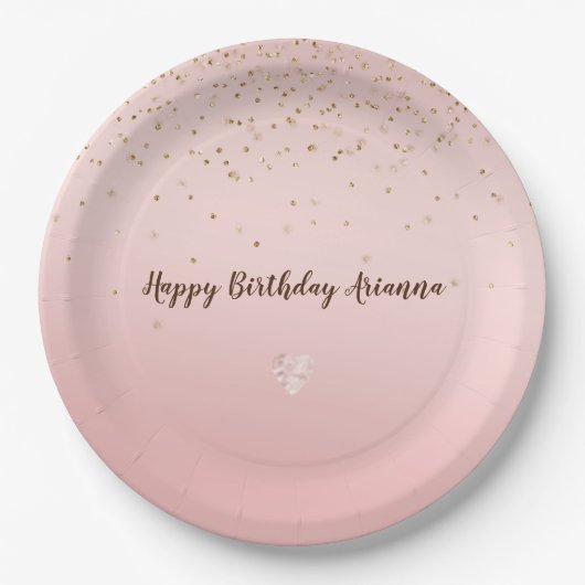 Peach roze Blush Gold Glitz Confetti Sparkle Heart Papieren Bordje (Voorkant)