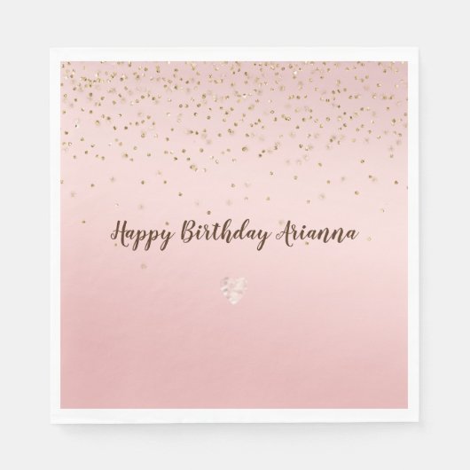 Peach roze Blush Gold Glitz Confetti Sparkle Heart Servet (Voorkant)