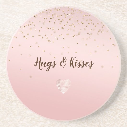 Peach roze Blush Gold Glitz Confetti Sparkle Heart Zandsteen Onderzetter (Voorkant)