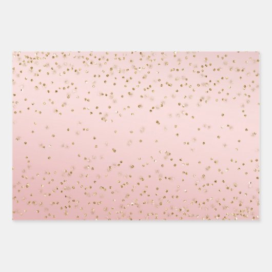 Peach roze Blush Gold Glitz Confetti Sparkle Inpakpapier Vel (Voorkant 3)