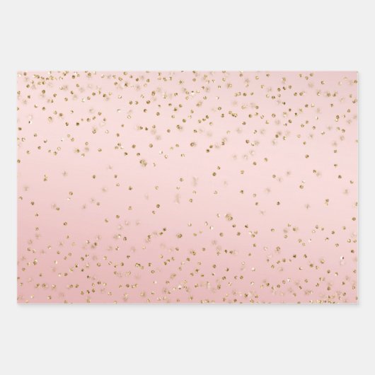 Peach roze Blush Gold Glitz Confetti Sparkle Inpakpapier Vel (Voorkant 2)