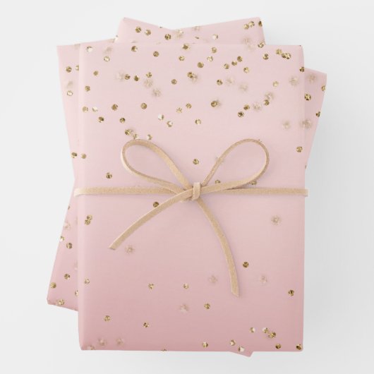Peach roze Blush Gold Glitz Confetti Sparkle Inpakpapier Vel (In situ)