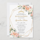 Peach roze Blush ivoor Floral 15th Quinceañera Kaart (Voorkant)