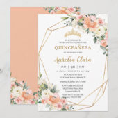Peach roze Blush ivoor Floral 15th Quinceañera Kaart (Voorkant / Achterkant)