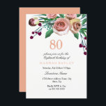 Peach roze Bourgogne Roos 80th Birthday Invitation Kaart<br><div class="desc">Peach Pink Burgundy Roos 80th Birthday Invitation Matching collectie in Niche and Nest store. Ontwerp met dank aan: https://www.etsy.com/shop/SmallHouseBigPony</div>