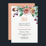 Peach roze Bourgogne Roos 80th Birthday Invitation Kaart<br><div class="desc">Peach Pink Burgundy Roos 80th Birthday Invitation Matching collectie in Niche and Nest store. Ontwerp met dank aan: https://www.etsy.com/shop/SmallHouseBigPony</div>