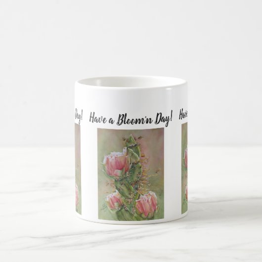 Peach roze Cactus Waterverf Flowers Koffiemok (Center)