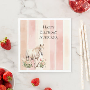  Peach Roze Cream Stripes Paard Verjaardag Servet