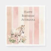 Peach Roze Cream Stripes Paard Verjaardag Servet (Voorkant)