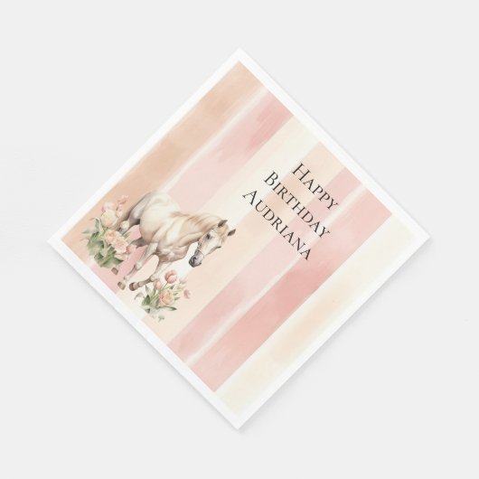  Peach Roze Cream Stripes Paard Verjaardag Servet (Hoek)