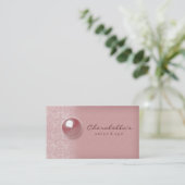 Peach roze Damask Button Salon Spa visitekaartje (Staand voorkant)