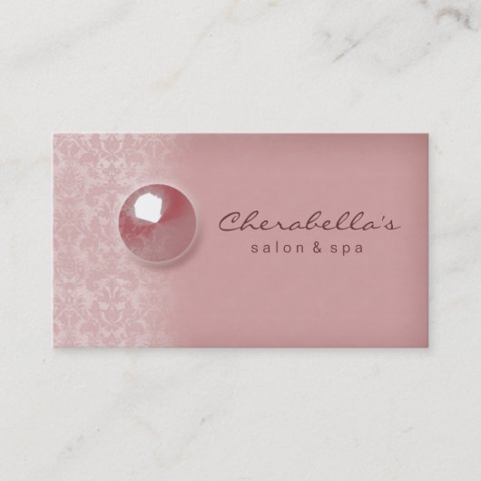 Peach roze Damask Button Salon Spa visitekaartje (Voorkant)