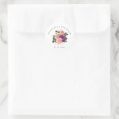 Peach roze en Paarse bloemen bruiloft Ronde Sticker (Tas)