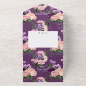 Peach roze en Paarse Floral Weddenschap in één in  All In One Uitnodiging (Buitenkant)