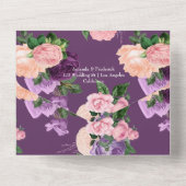 Peach roze en Paarse Floral Weddenschap in één in  All In One Uitnodiging (Achterkant)