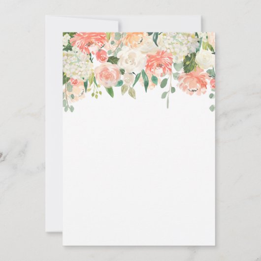 Peach Roze en witte bloemenbruiloft uitnodiging (Achterkant)