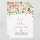 Peach Roze en witte bloemenbruiloft uitnodiging (Voorkant / Achterkant)