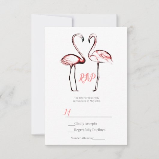 Peach roze flamingos Flamingo Elegant Wedding RSVP (Voorkant)