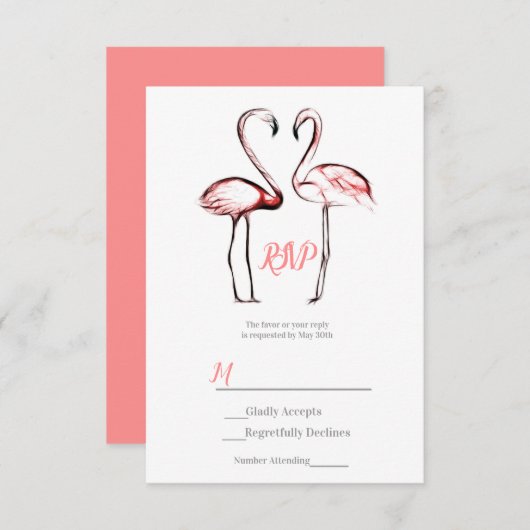 Peach roze flamingos Flamingo Elegant Wedding RSVP (Voorkant / Achterkant)