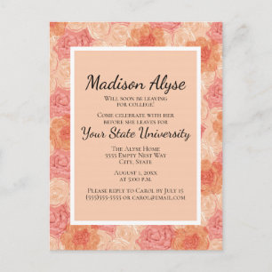 Peach roze Floral College Trunk Party Invitation Uitnodiging Briefkaart