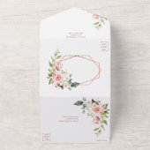 Peach roze Floral eucalyptus Weddenschap All In One Uitnodiging (Buitenkant)
