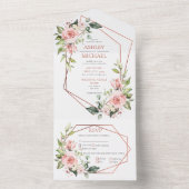 Peach roze Floral eucalyptus Weddenschap All In One Uitnodiging (Binnen)