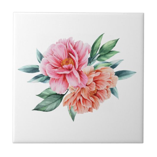 Peach roze Floral Peonies Kitchen Bathroom Remodel Tegeltje (Voorkant)